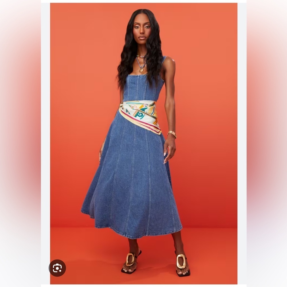 Show Me Your Mumu Prim Midi Dress in Windy Indigo New with Tags! - Picture 3 of 8
